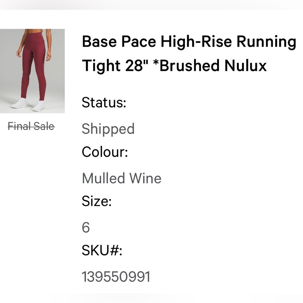 Lululemon bace pace high rise running tight 28” Nulux